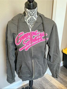 Tultex George Strait Charcoal Zip Hoodie with Hot Pink Script Size M